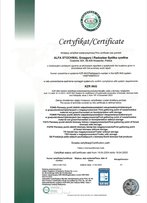 Produkcja certyfikowanej biomasy | ALFA Stochmal